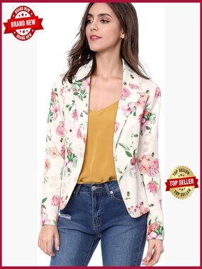 Cropped Blazer Printed Suit Jacket Long Sleeve Notch Lapel Open Front